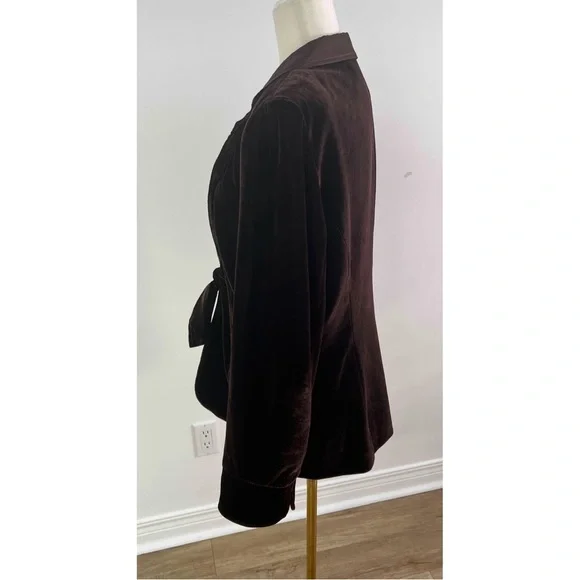 Vintage 90s Espresso Brown Velvet Blazer w/ Satin Shawl Collar & Bow Closure” - Picture 15 of 16